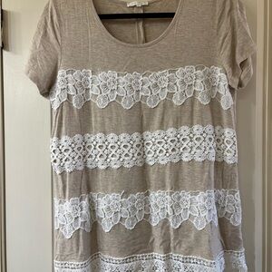 Tan Lace Blouse with Relaxed Embellished Style